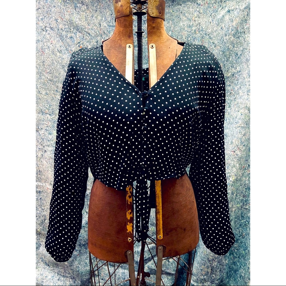 Wild Fable Tie Front Cropped Polka Dot Blouse